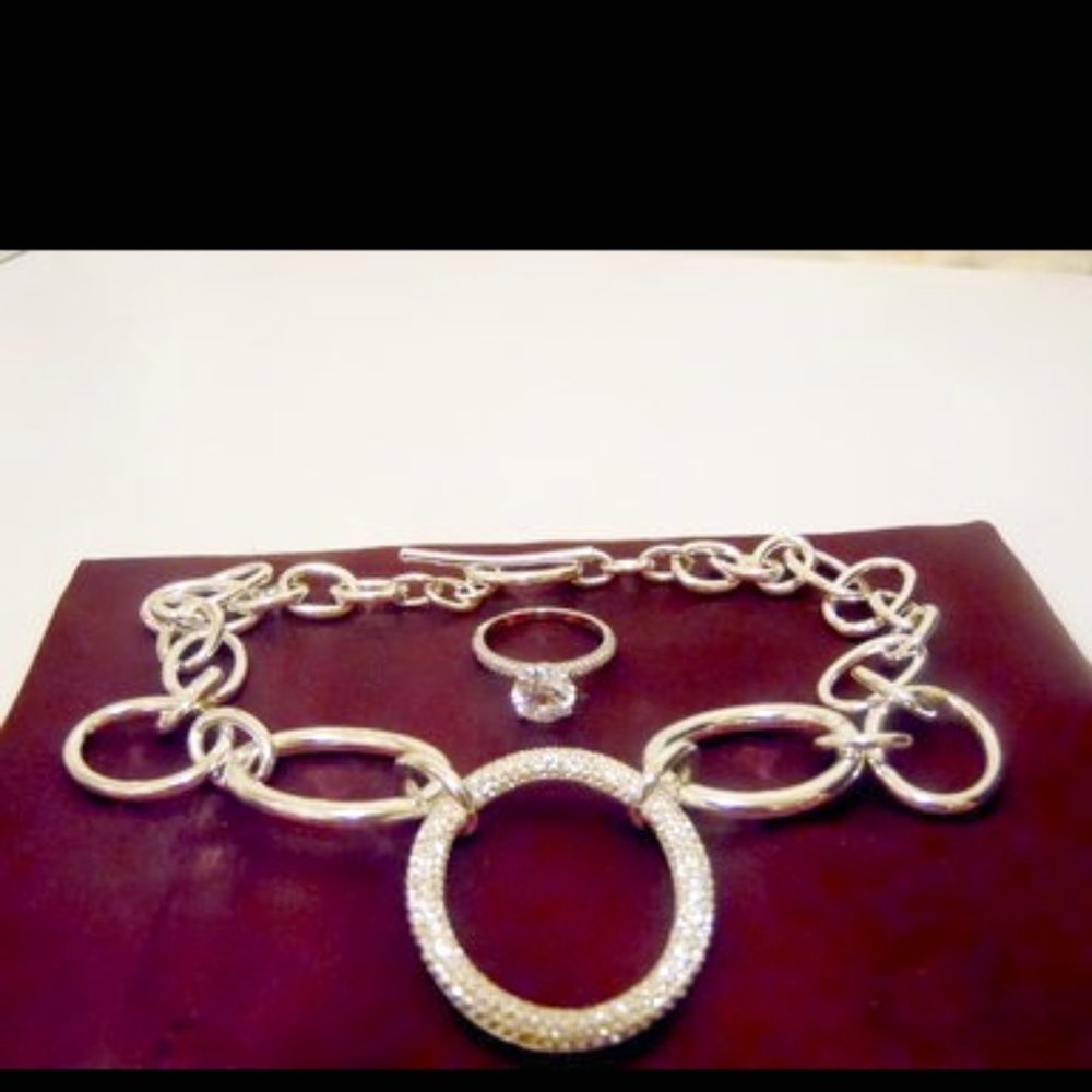R. J. Graziano Silvertone Chain-Link Necklace & Diamonique Ring